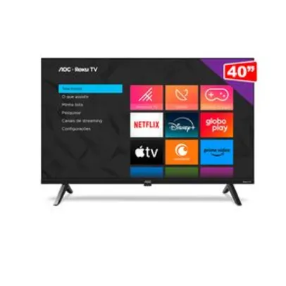 Smart TV AOC 40" Full HD 40S5045/78G ROKU, HDMI, USB, Conexão Wi-Fi, Conversor Digital