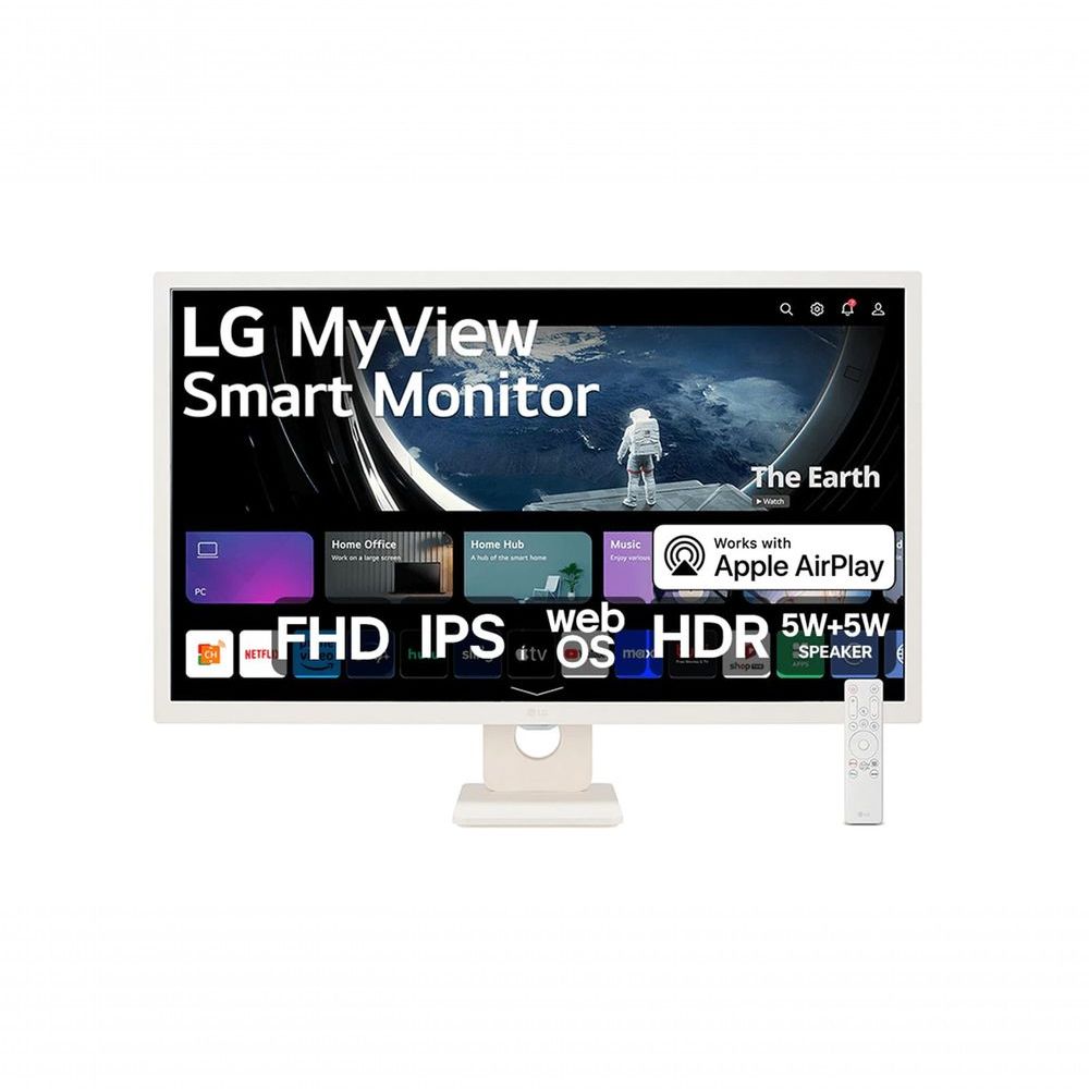 Monitor LG Myview Smart Tela IPS 32&apos;&apos; Fhd Webos Screen Share HDR10 Thinq Air Play 2 Bluetooth USB HDMI 32SR50F-W