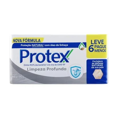 [R$7 - REC/+POR-/MISSÃO] 10x Sabonete em Barra Protex Limpeza Profunda 85g 6 unidades