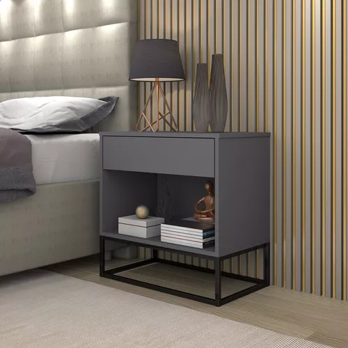 Mesinha De Cabeceira Cinza Para Quarto Pe Industrial Malta *