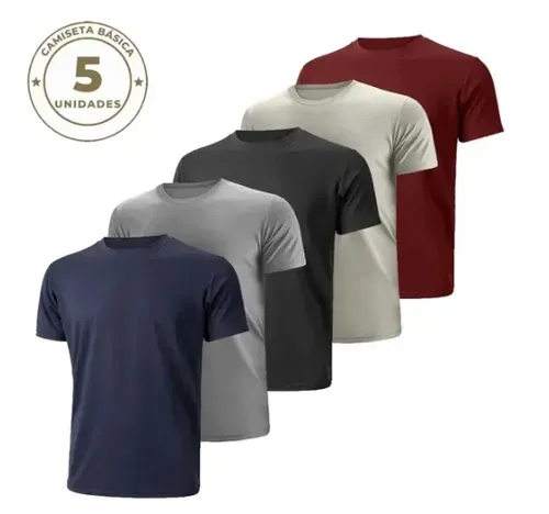 Kit 5 Camisetas Básicas Masculinas Casual Várias Cores