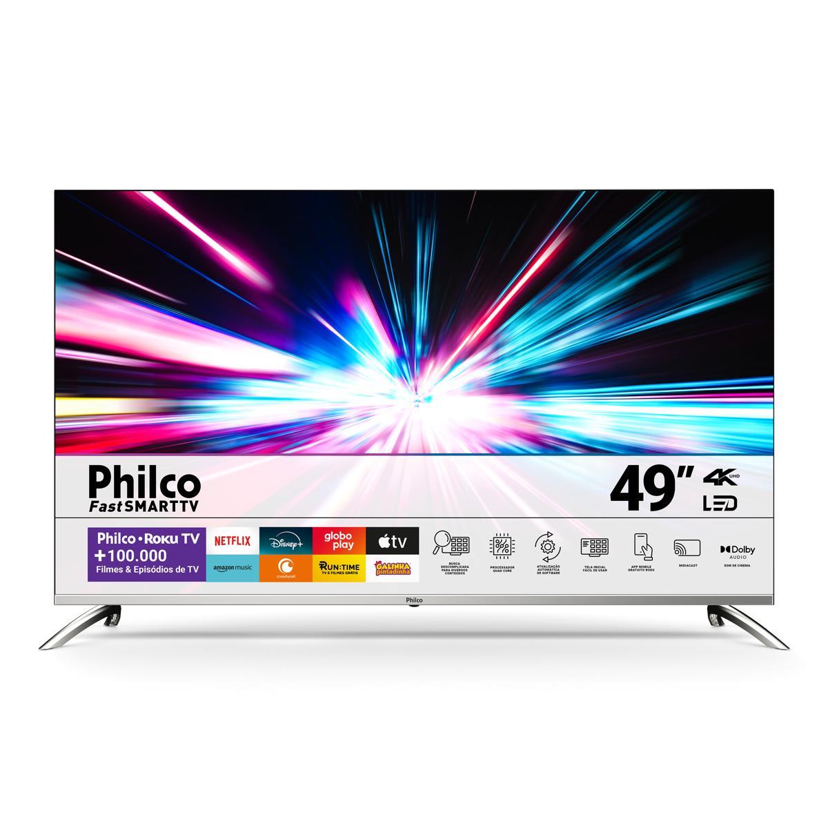 Smart TV 49 Philco 4K UHD HDR10 PTV49G7PR2CSB LED Roku TV Dolby Audio