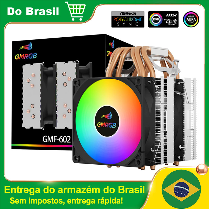 [Moedas R$ 60] Cooler GMRGB 6 tubos de calor 4 pinos PWM RGB PC Quiet Intel LGA 1700 2011 1200 1150 1150 1151 X79 X99