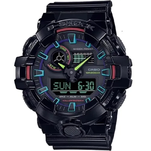 Casio Relógio masculino G-Shock Digital analógico preto pulseira de resina GA-700RGB-1ADR, preto, pulseira, Preto, correia