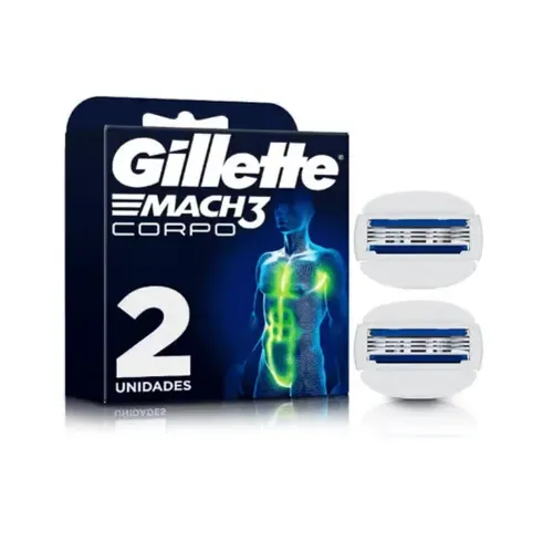 [REC] [+Por - R$18] Gillette Mach3 Corpo Carga para Aparelho de Barbear com Barras de Gel Umectantes, Depilação Corporal para Homens, 2 Uds