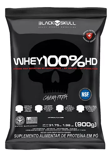 Suplemento em Pó 100% Hd Refil Black Skull - 900g Wpc Wpi E Wph Sabor Chocolate