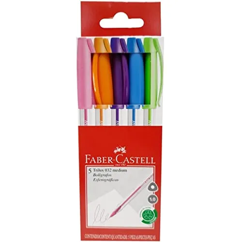 [R$ 6 +por-] Caneta Trilux Cartela com 5 Cores, Faber-Castell, 032/ESC, Multicor