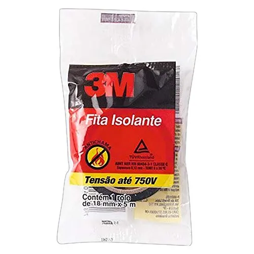 [REC +Por- R$2.4] 3M, Fita Isolante, 750V, 18mm x 5m, Preta