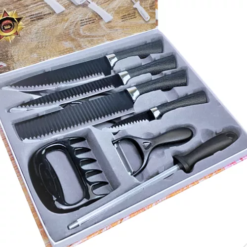 Kit 8 peças em Inóx Profissional para Churrasco ou Cozinha (Preto ou Prata)