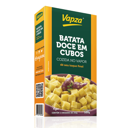 Batata Doce em Cubos Cozida no Vapor 500G Vapza - Caixa de 500g com 2 unidades