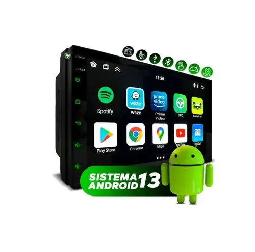 Central Multimidia Android 13 2GB 7 Pol 2 Din Espelhamento USB GPS Bluetooth