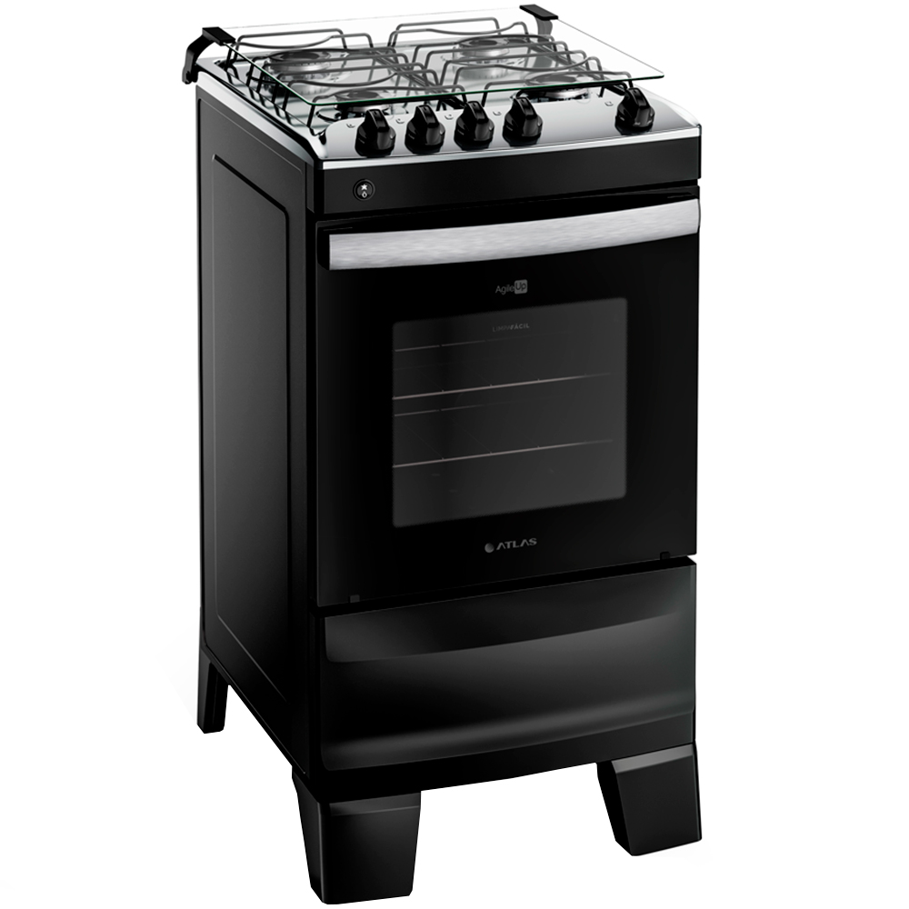 Fogão Atlas Agile Up 4 Bocas Automático Mesa De Inox Forno 50L - Preto - Bivolt