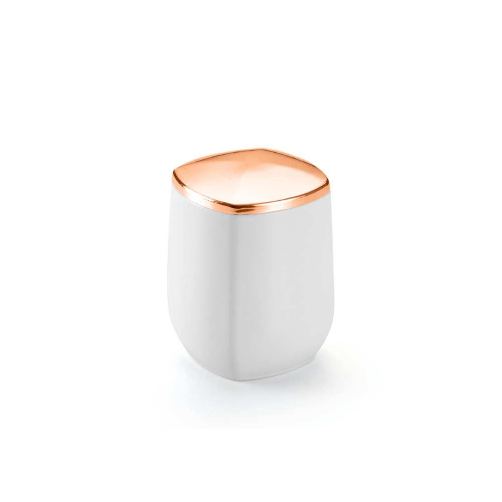 Porta Cotonete e Algodão Branco e Rose Gold Linha Conceito