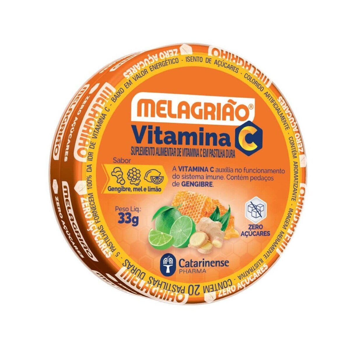 Melagriao Vitamina C Sabor Gengibre, Mel e Limao 20 Pastilhas