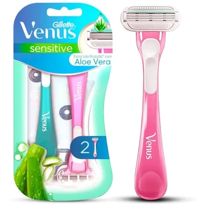 Gillette Venus Sensitive Aparelho de Depilação Feminina Descartável com Skin Elixir, Ideal para Peles Sensíveis, 2 Uds