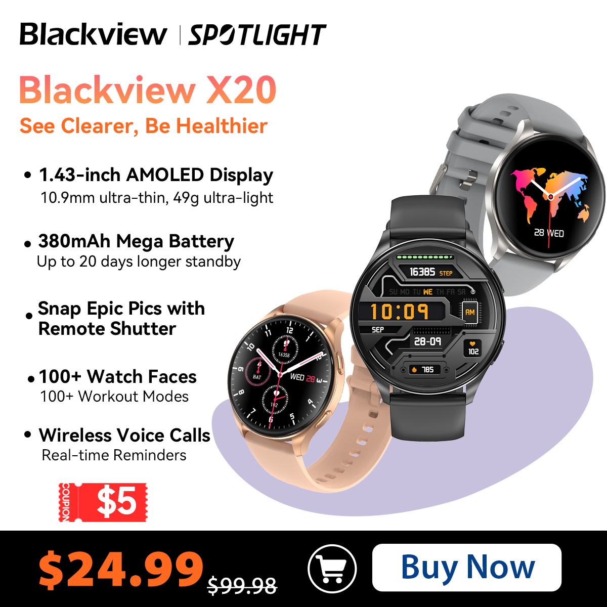 [Com Taxas] Smartwatch com tela AMOLED Blackview X20