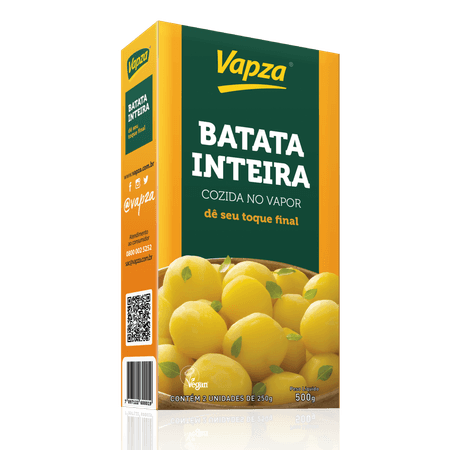 Batata Inteira Cozida no Vapor 500G Vapza - Caixa de 500g com 2 unidades