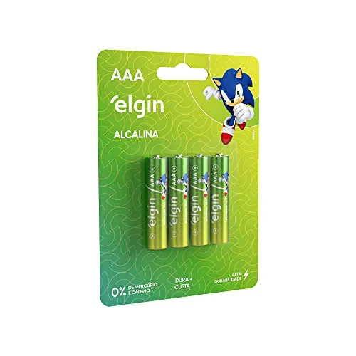 [R$5 +POR-] 4x Pilha Alcalina, Elgin, Palito AAA, Blister com 4 unidades