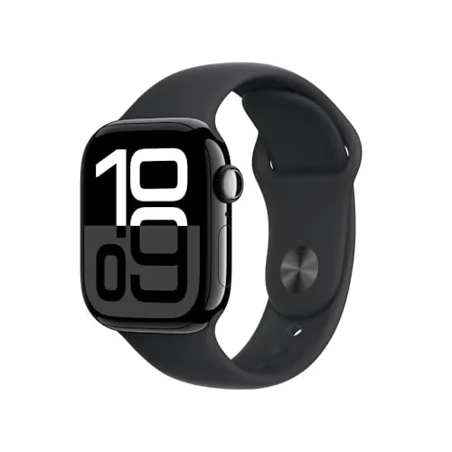 Apple Watch Series 10 GPS + Cellular • Caixa preta brilhante de alumínio – 42 mm • Pulseira esportiva preta – P/M