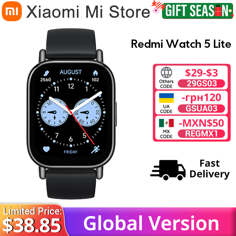 [TX Inclusa] Versão global Xiaomi Redmi Watch 5 Lite Tela AMOLED de 1,96 '' Vida útil da bateria de 18 dias Bluetooth 5ATM