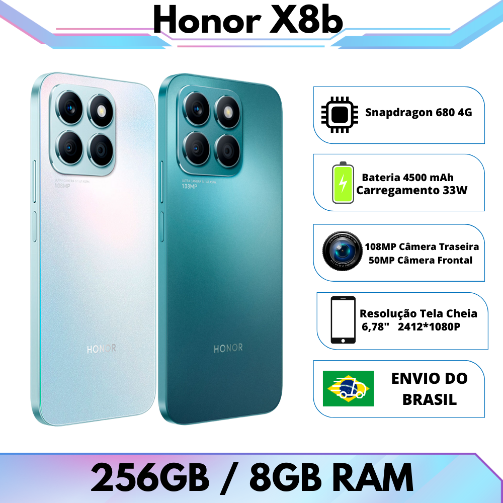 [DoBrasil] Smartphone 4G 256gb / 8gb 4500 mah Honor X8b