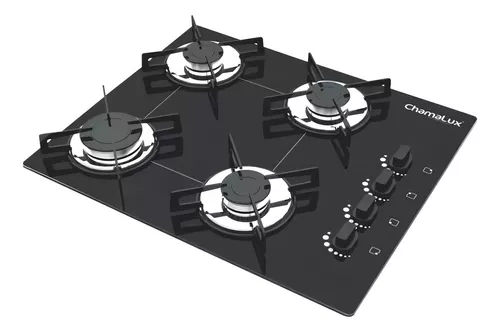 (Cc Santander)Fogão Cooktop 4 Bocas Chamalux Ultra Chama Chapa Bivolt Preto 127V/220V