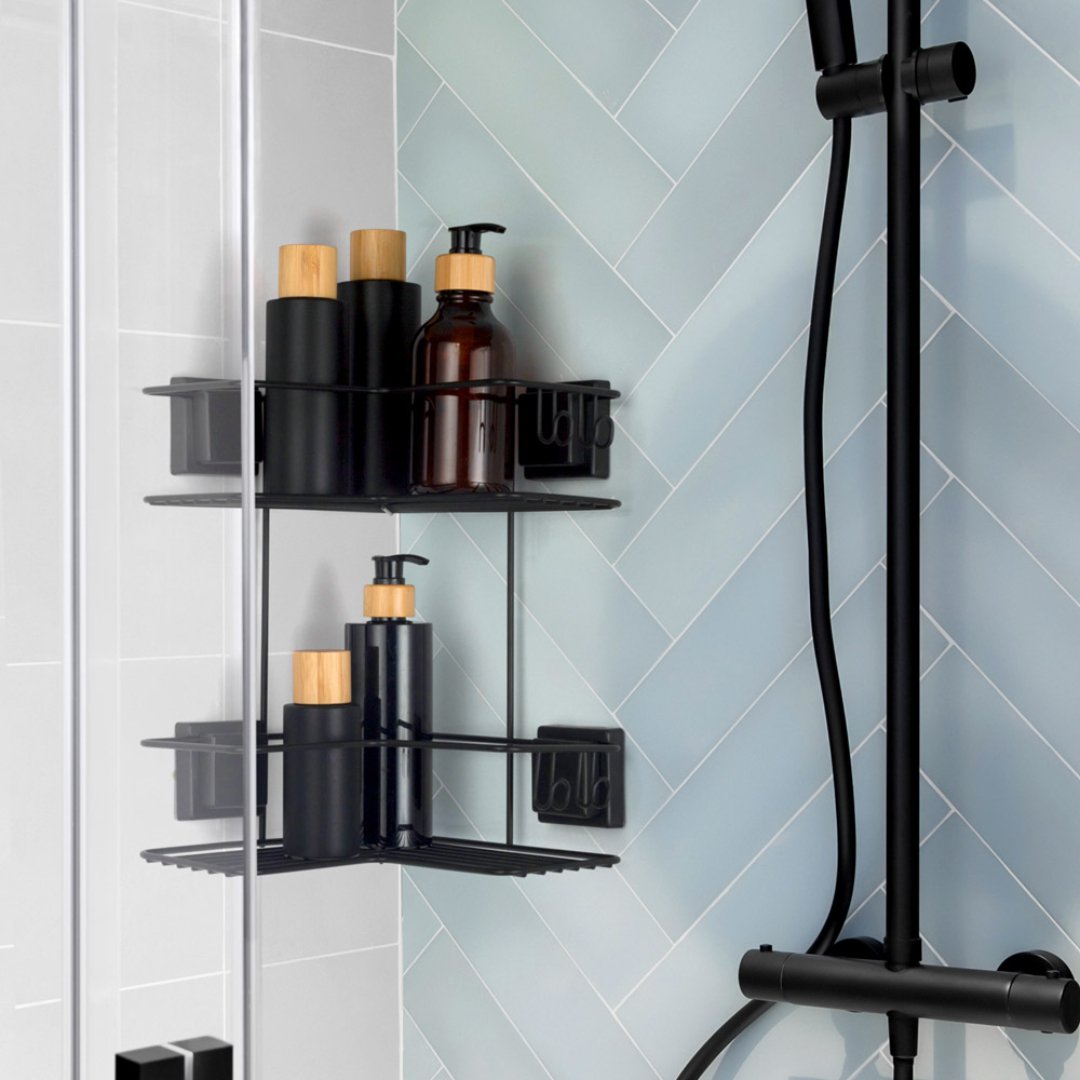 Cantoneira Porta Shampoo Dupla Fixação Ventosa Preto