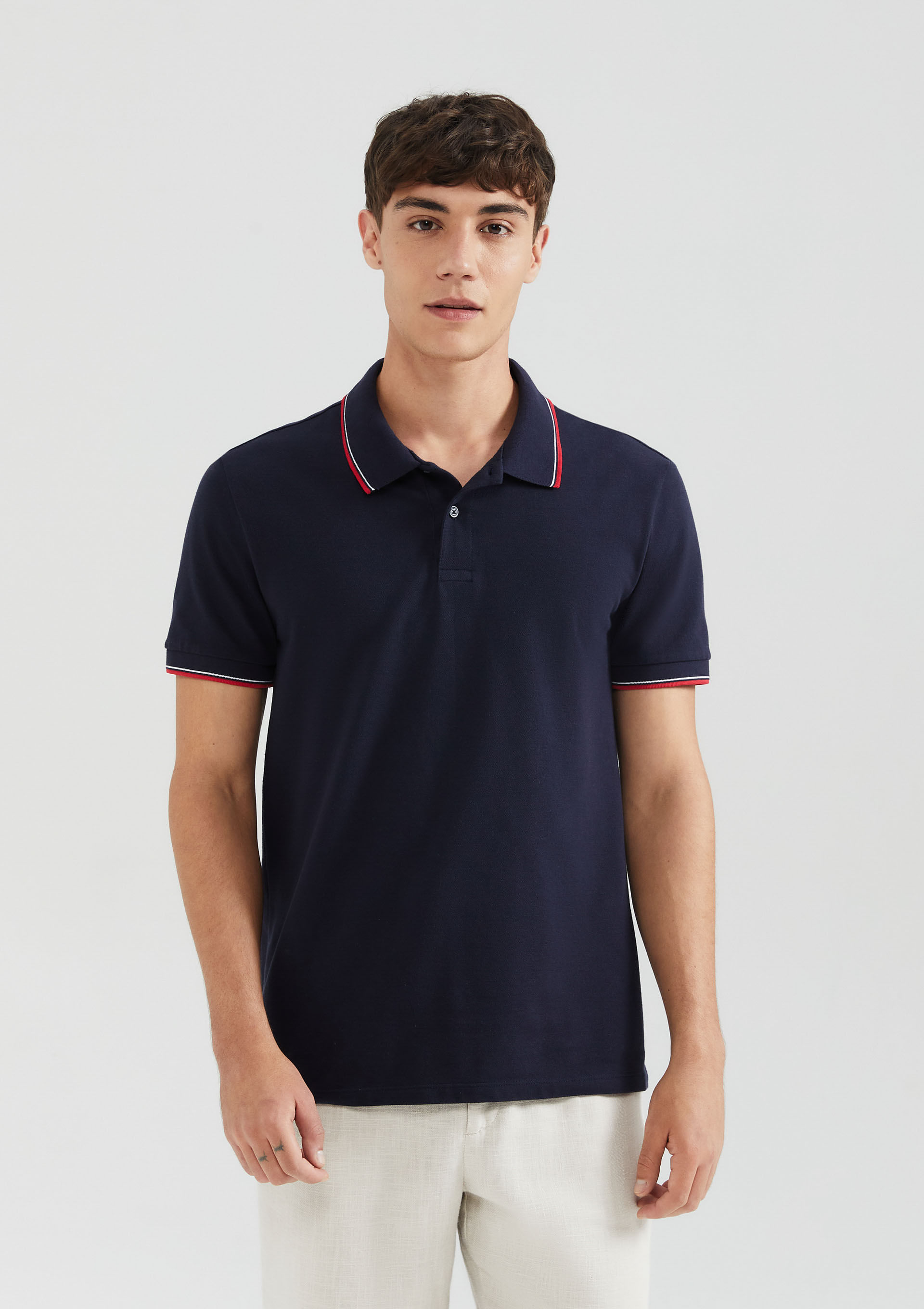 Camisa Polo Básica Masculina Manga Curta Em Piquet - Azul