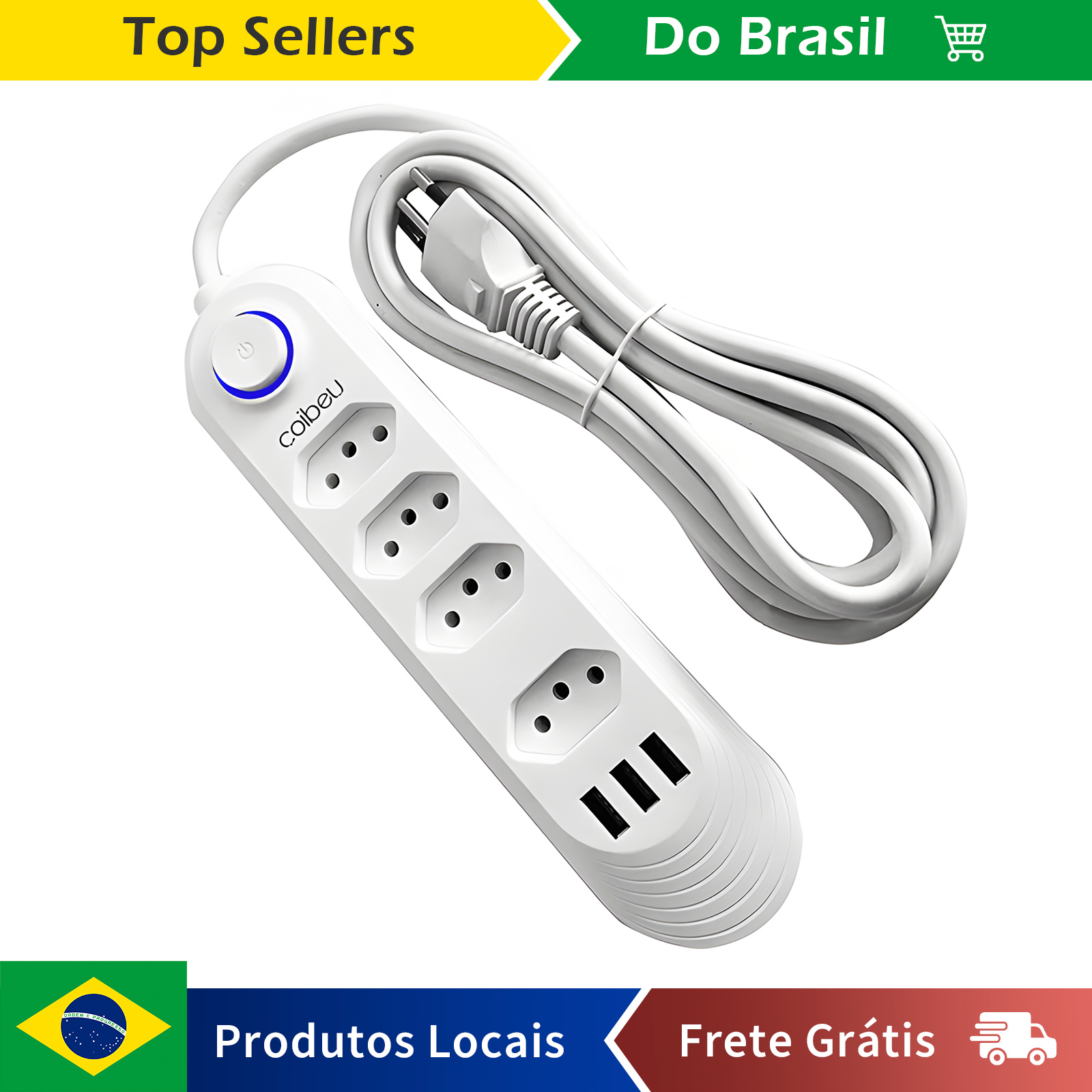 [R$18,50 MOEDAS] Extensão COIBEU com 4 Tom + 3 USB