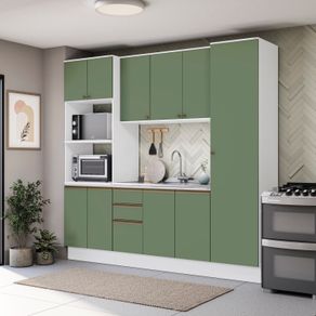 Cozinha Compacta Celeste Kappesberg 100% MDF Branco/Verde 240cm