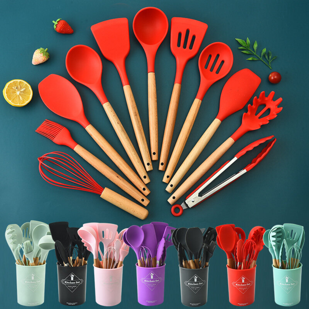 [MOEDAS R$ 25,94] Kit de 12 Utensílios de Cozinha - Cores Sortidas - Design Resistente e Moderno - frete grátis