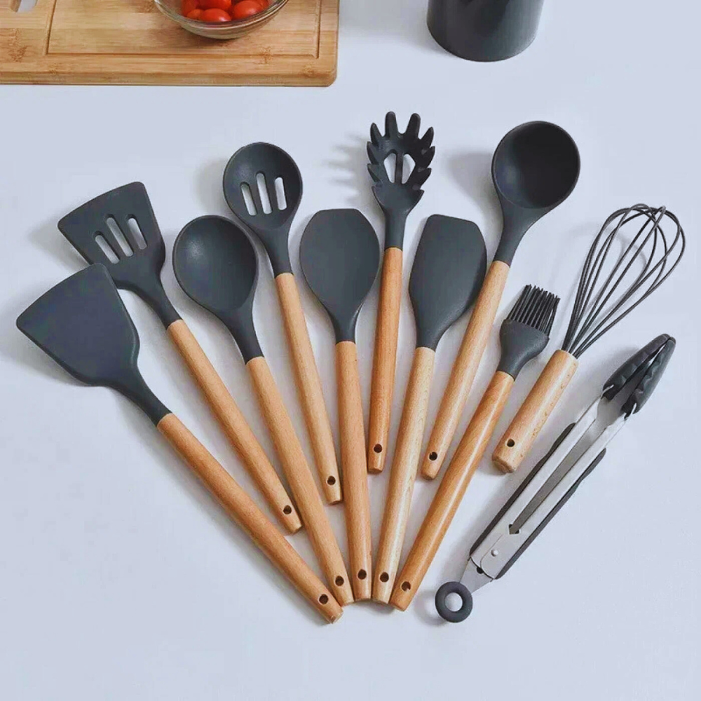 [R$ 20,62 MOEDAS/App/Br] Kit de 12 Utensílios de Cozinha - Preto Elegante - Resistente - Decorativo - AliExpress 15