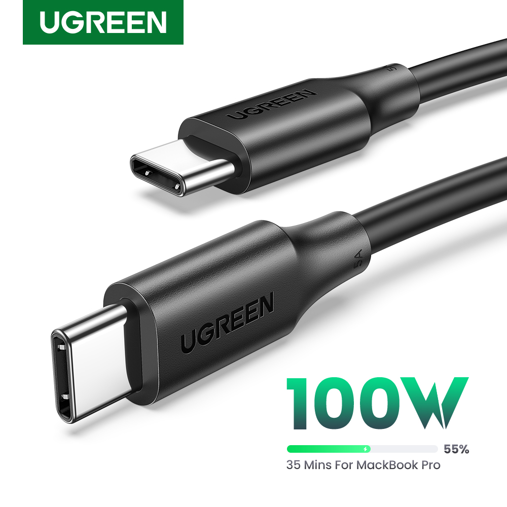 [Com Taxa] Cabo Ugreen USB-C para USB Tipo-C: 100W, 60W, carga rápida, MacBook, Samsung.