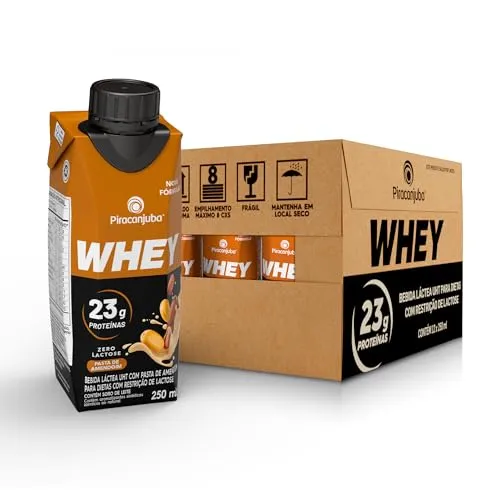 [REC] Pack Piracanjuba Whey Protein 23g Zero Lactose Sabor Amendoim - 12 Unidades de 250ml