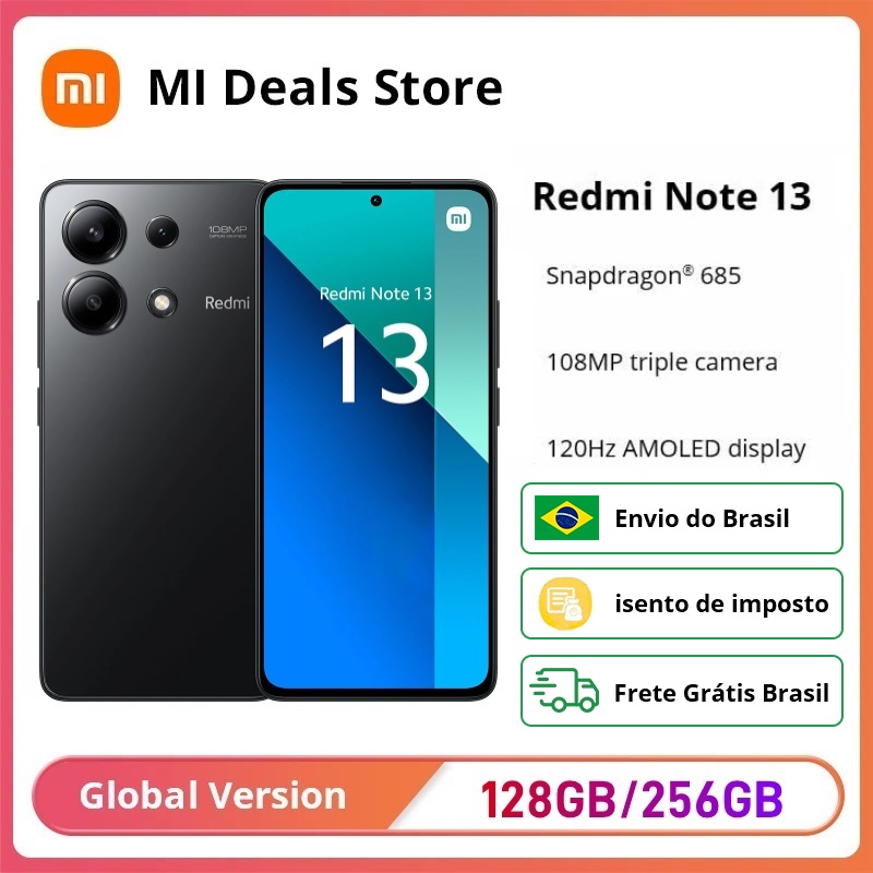 [Com Taxa/ Cashback R$1289] Smartphone Xiaomi Redmi Note 13 AMOLED: 6.67", 108MP, 5000mAh.