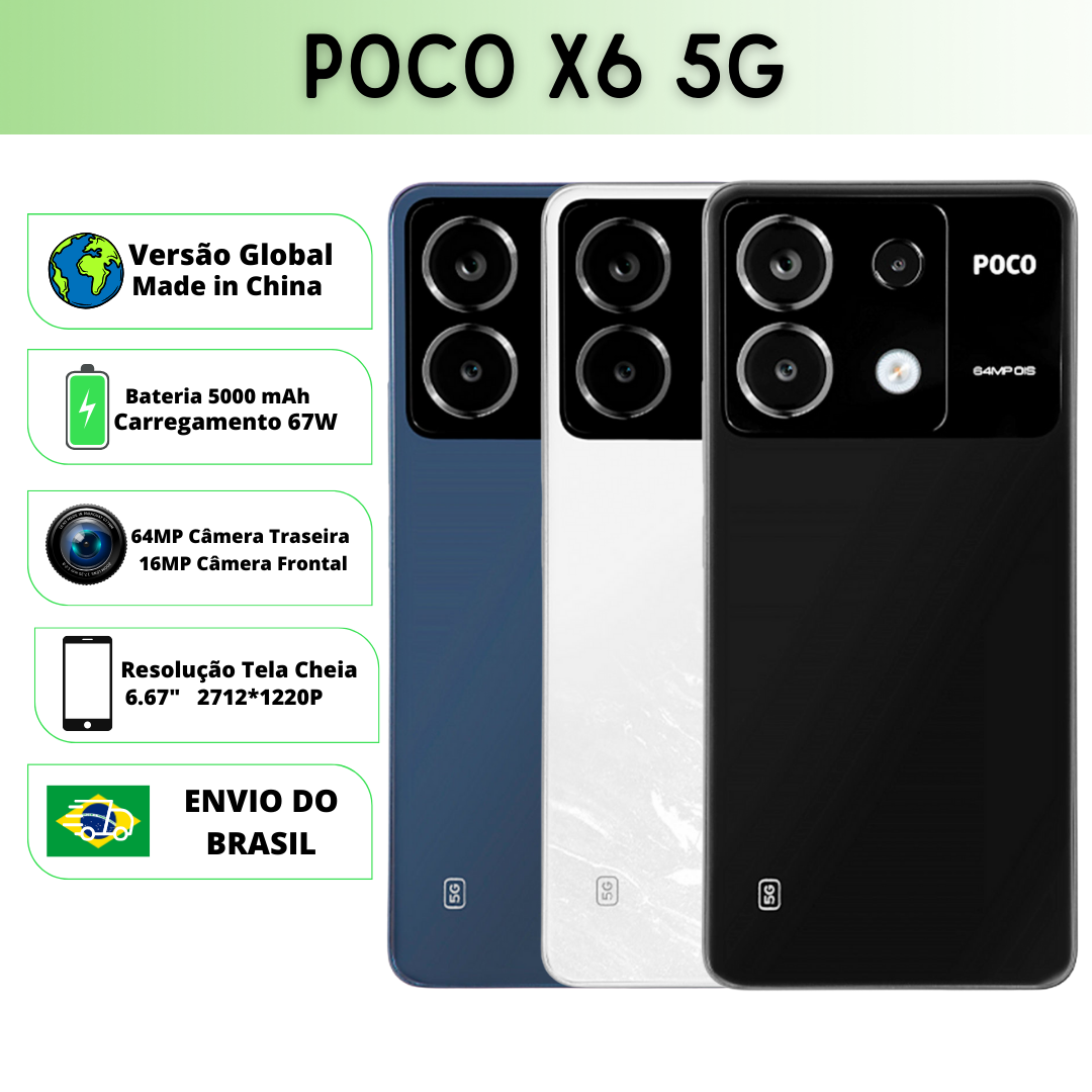 [Com Taxa/ Cashback R$1472] Smartphone Xiaomi Poco X6 5G: ROM Global, 64MP, 67W.