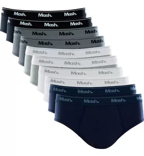 Kit Com 10 Cuecas Slip Mash Básica Masculina Algodão Oferta