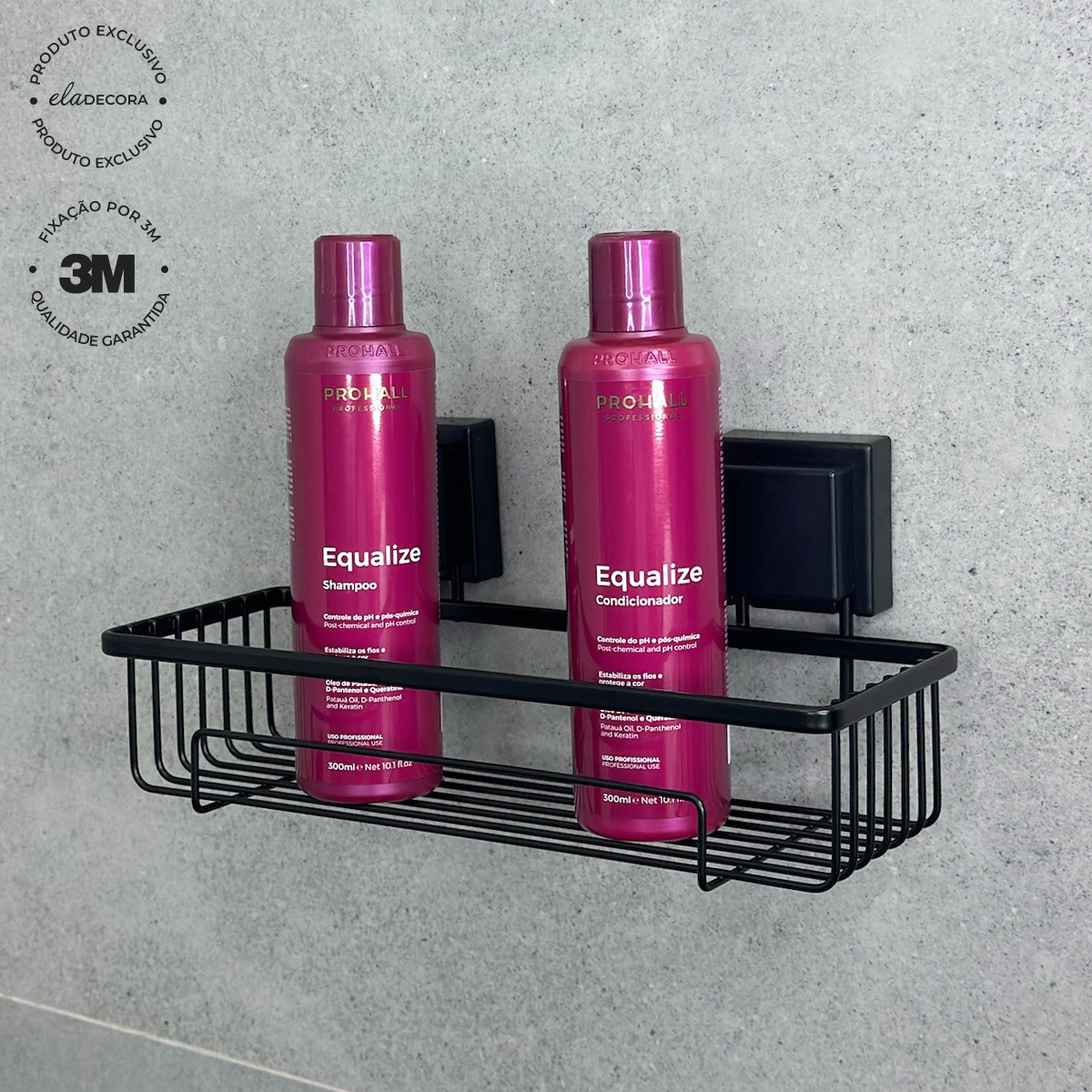 Suporte Porta Shampoo com Fixação 3M Preto Fosco