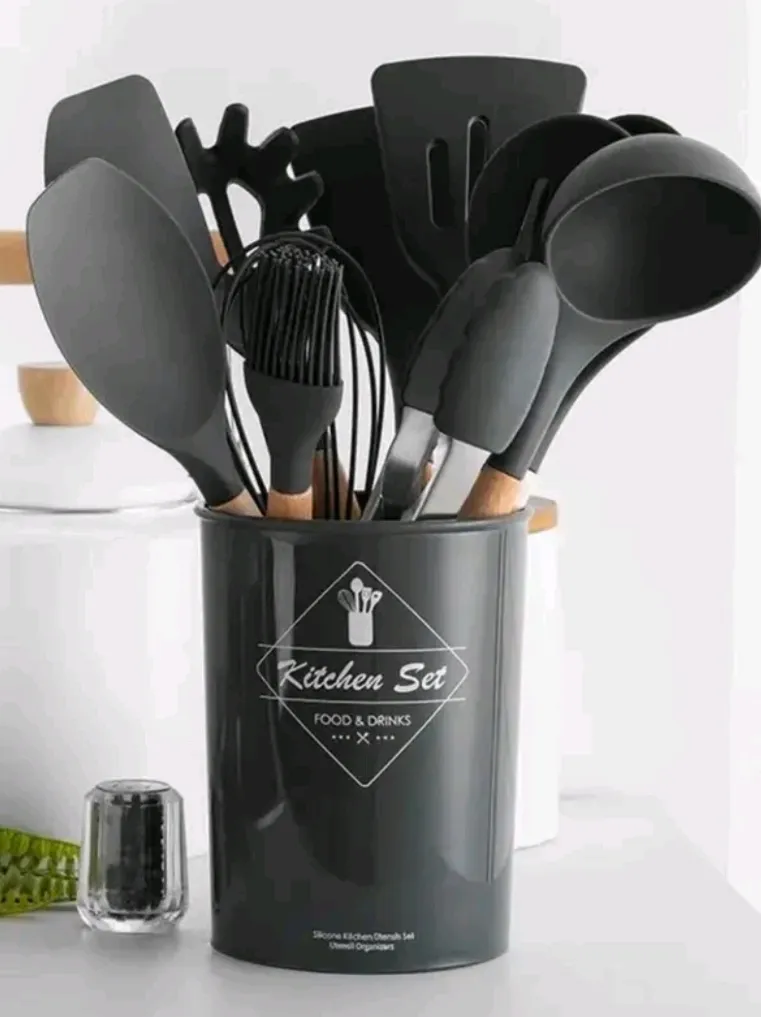 Jogo Kit Com 12 Peças Utensílios de Cozinha Com Copo Suporte