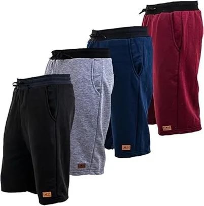 Kit 4 Bermudas Shorts Moletom Masculina Academia by ZRC (BR, Alfa, P, Regular, Regular, Preto/Marinho/Cinza/Bordô)