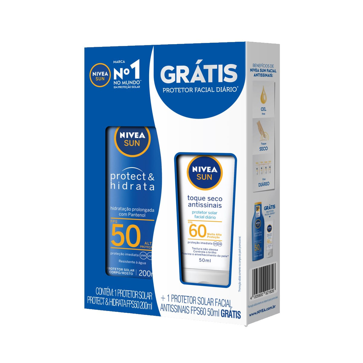 Protetor Solar Nivea Protect & Hidrata Fps50 200ml Grátis Protetor Solar Nivea Facial Antissinais Fps60 50ml