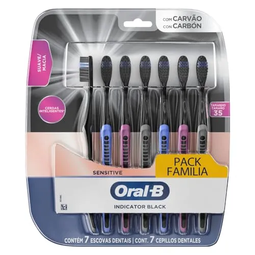 [5,4 cada] Oral-B Escova de Dente Indicador Black Charcoal 7 Unidades