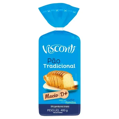 (50% OFF segunda unidade) Pão de Forma Tradicional Visconti Pacote 400 g