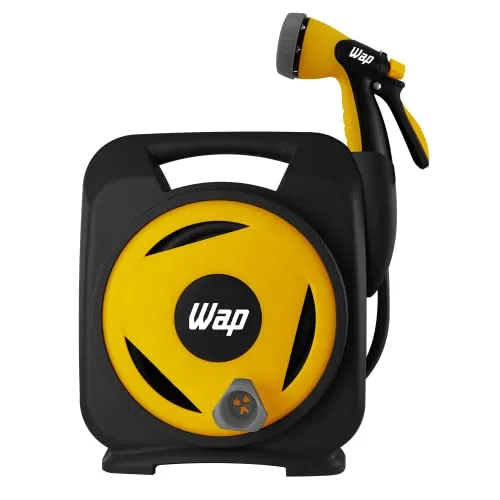 WAP Mangueira para Jardim com Enrolador e Esguicho Multiplo GMEEM01, 12 Metros, Engates Rápido 1/2