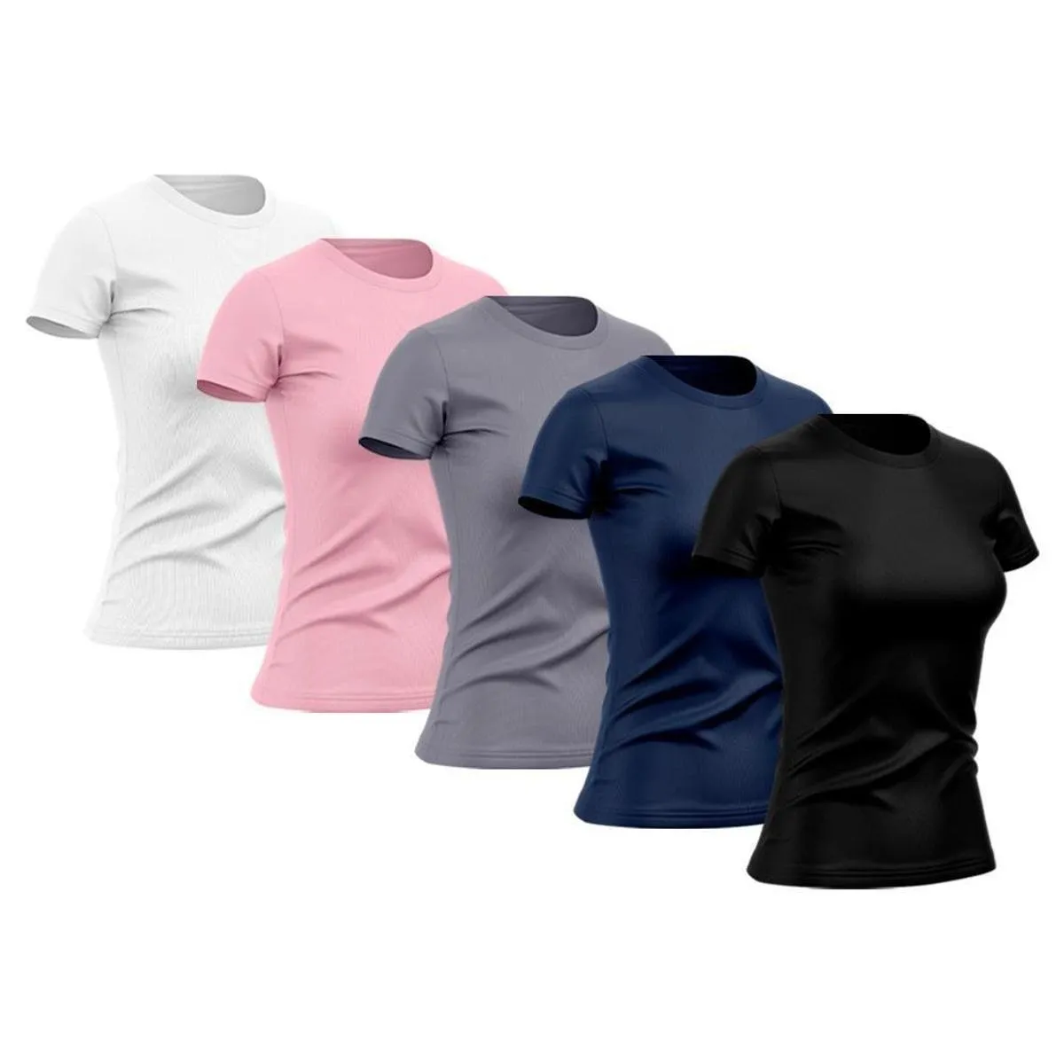 Kit 5 Camiseta Feminina Dry Básica Lisa Proteção Solar UV