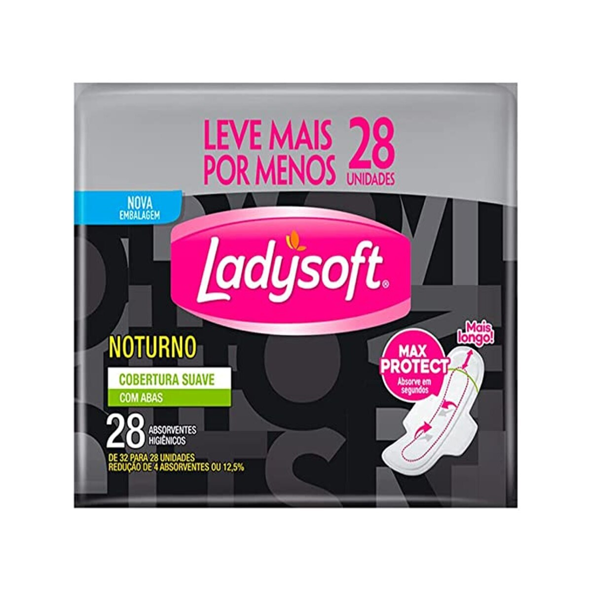 Absorvente Ladysoft Suave Noturno com Abas 28 Unidades Leve mais Por menos