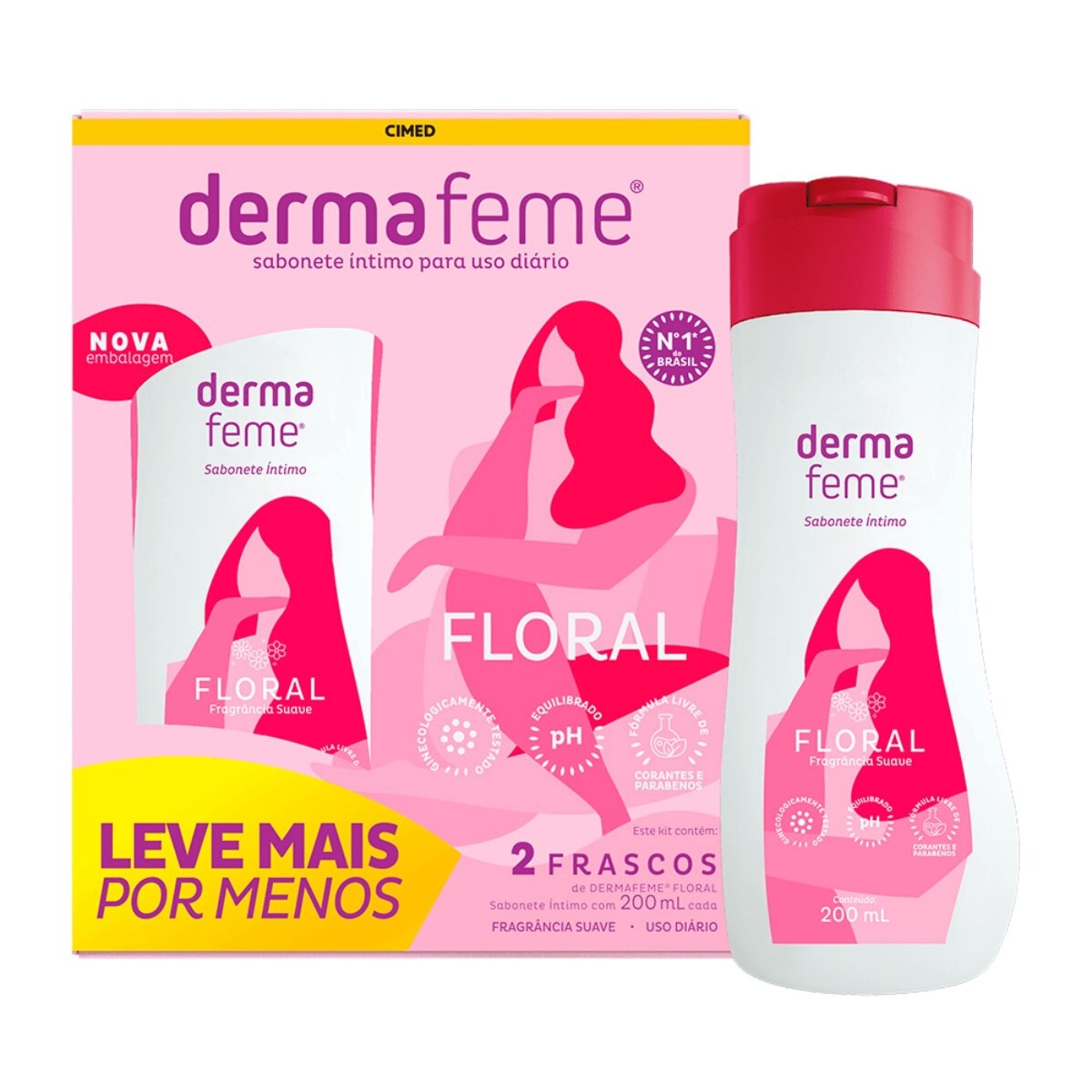 Kit Sabonete Liquido Dermafeme Floral 200ml 2 Unidades