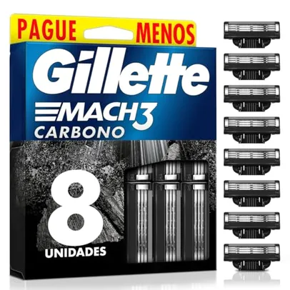 Refils Para Barbear Gillette Mach3 Carbono Carga para Aparelho de Barbear com Carvão Ativado - 8 Unidades