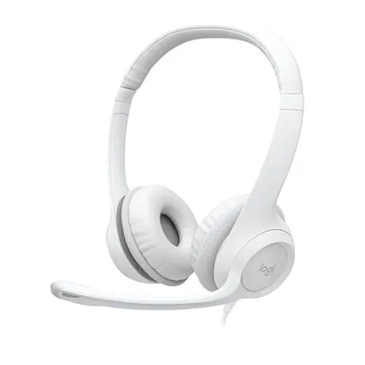 Headset com fio USB Logitech H390 com Almofadas Confortáveis, Controles de Áudio Integrado e Microfone com Redução de Ruído - Branco