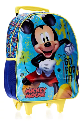 Mochila Rodinha G Escolar Infantil Mickey Mouse Disney Cor Azul Com Verde